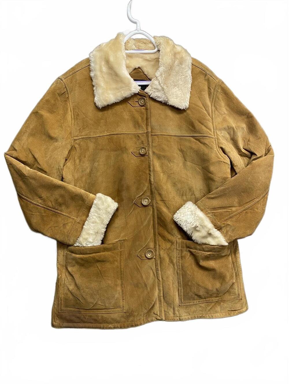 Dennis Basso Women's Suede Shearling Chore Jacket Minor Blemishes But Warm Sz M